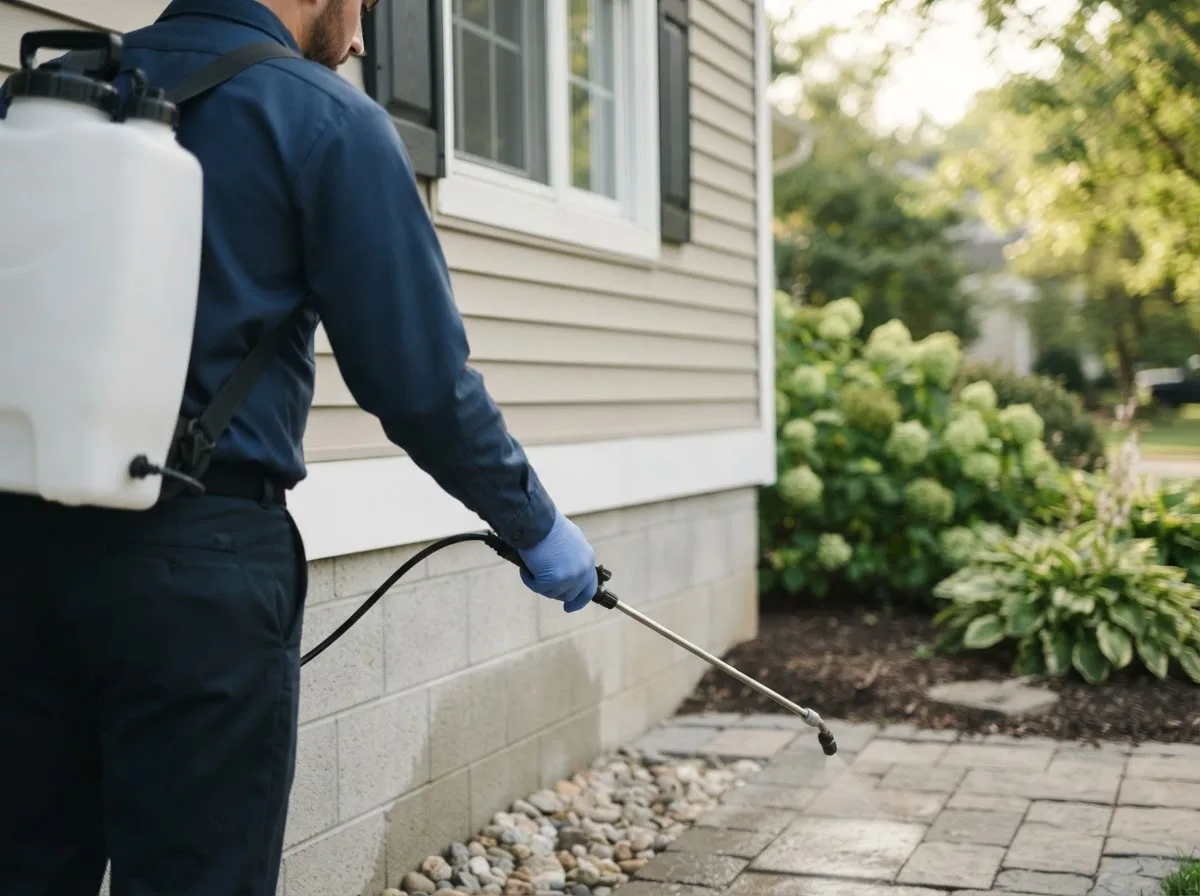 Pest control technician inspecting a home in Smithfield, NE